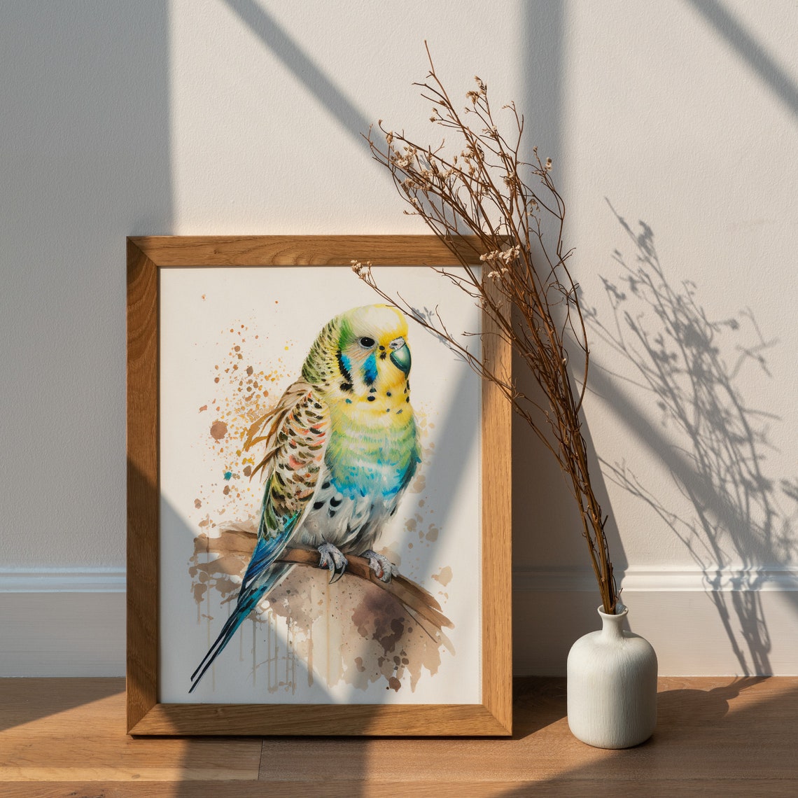 Budgerigar Parakeet Watercolor Painting Bird Splash Art Poster - Image 2