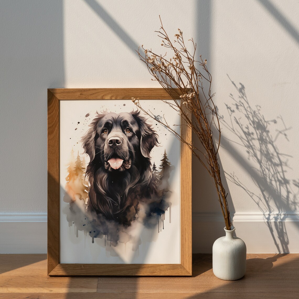 Newfoundland Dog Watercolor Portrait Black Puppy Pet Art Poster - Image 2