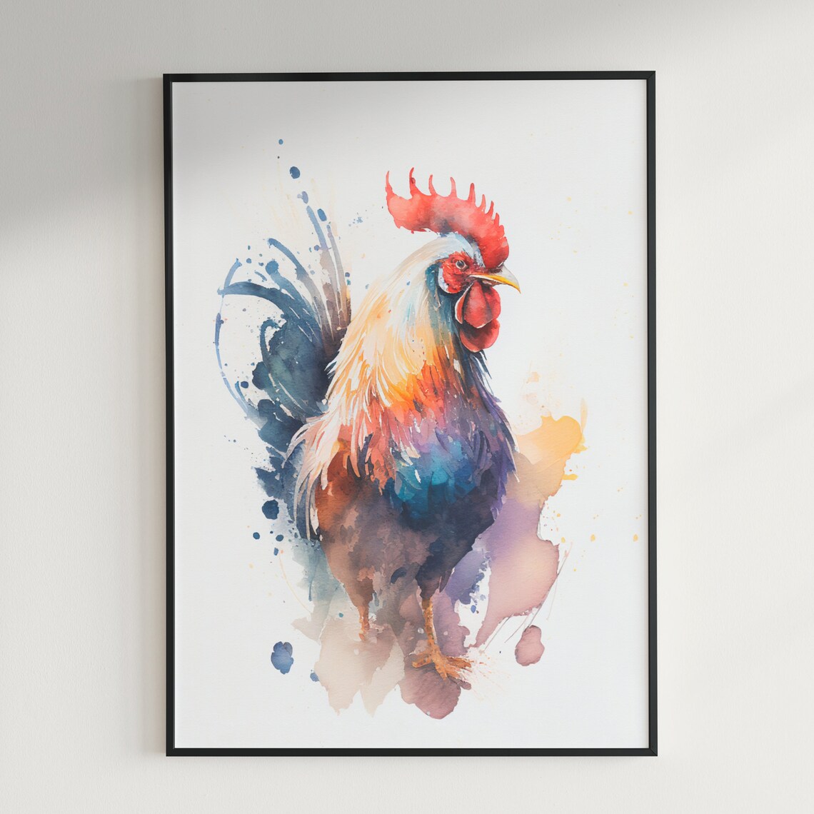 Colorful Proud Rooster Strutting Watercolor Farm Bird Portrait Poster - Image 3
