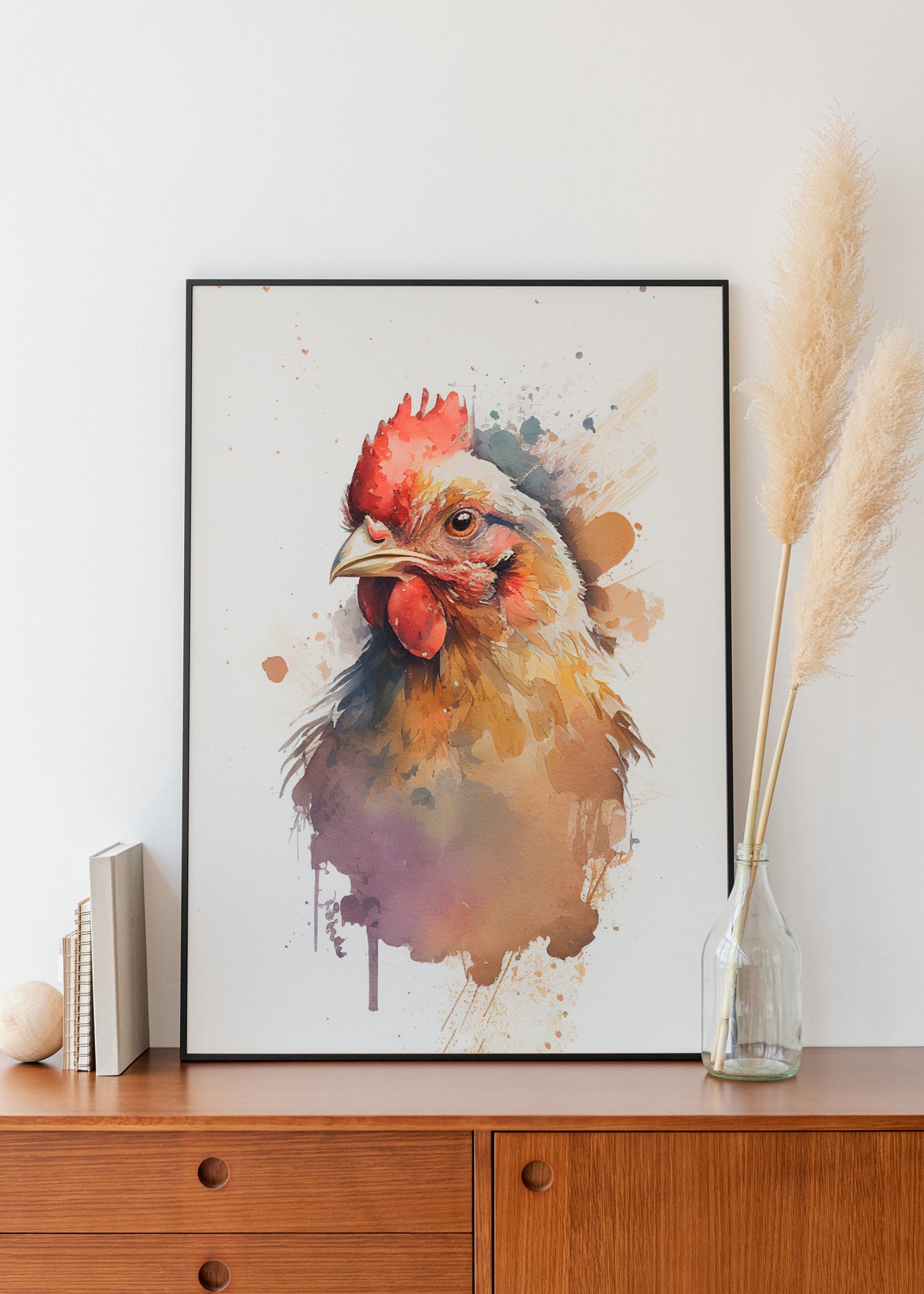 Gentle Red Hen Chicken Portrait Warm Watercolor Farm Bird Poster
