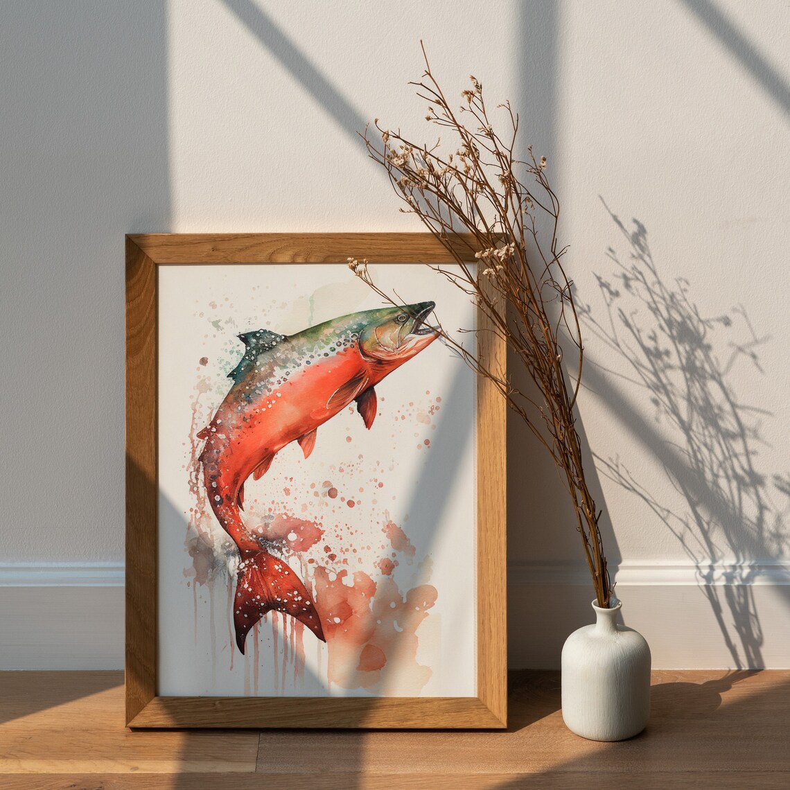 Sockeye Salmon Leaping Mid Run Watercolor Fish Wildlife Poster - Image 2