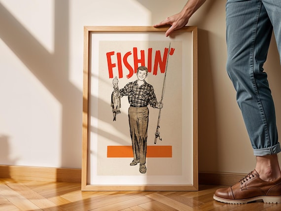 Funny Fishin Retro Fisherman Plaid Shirt Vintage Fishing Wall Art