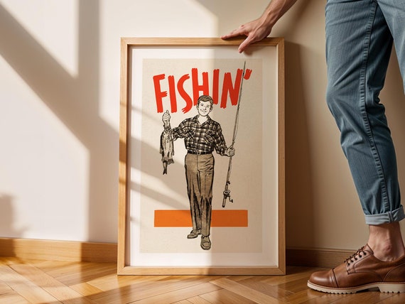 Retro Fishing Time Print Gift For Lake House Art Poster Vintage Fishing Decor Cabin Wall Decor Outdoorsy Wall Art Fishing Gift Kids Room