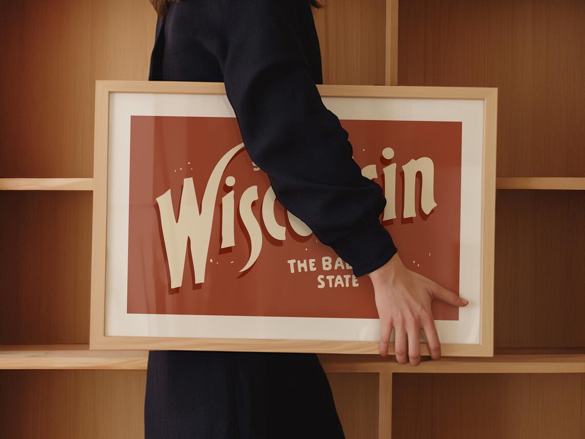 Retro Wisconsin Poster, Badger State Travel Art - Image 3