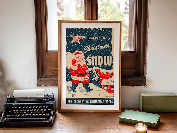 Holiday House Fireproof Christmas Snow Retro Vintage Santa Poster