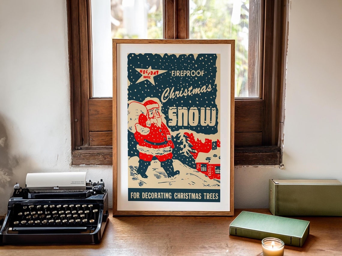 Holiday House Fireproof Christmas Snow Retro Vintage Santa Poster