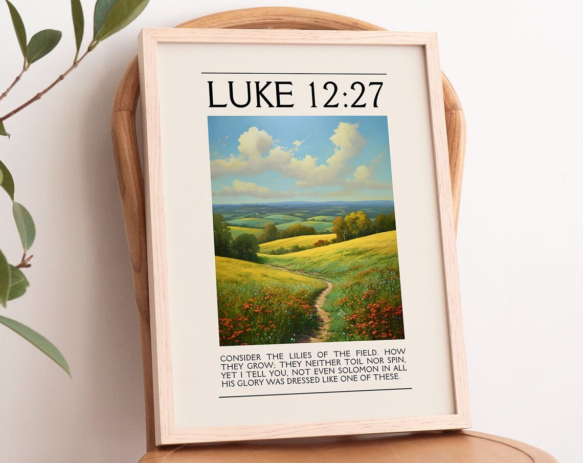 Consider the Lilies Luke 12 Vintage Landscape Christian Wall Art