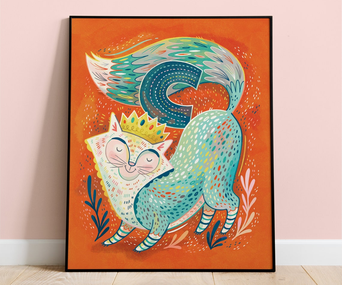 C Is for Cat Alphabet Nursery Letter C Crowned Royal Cat Print