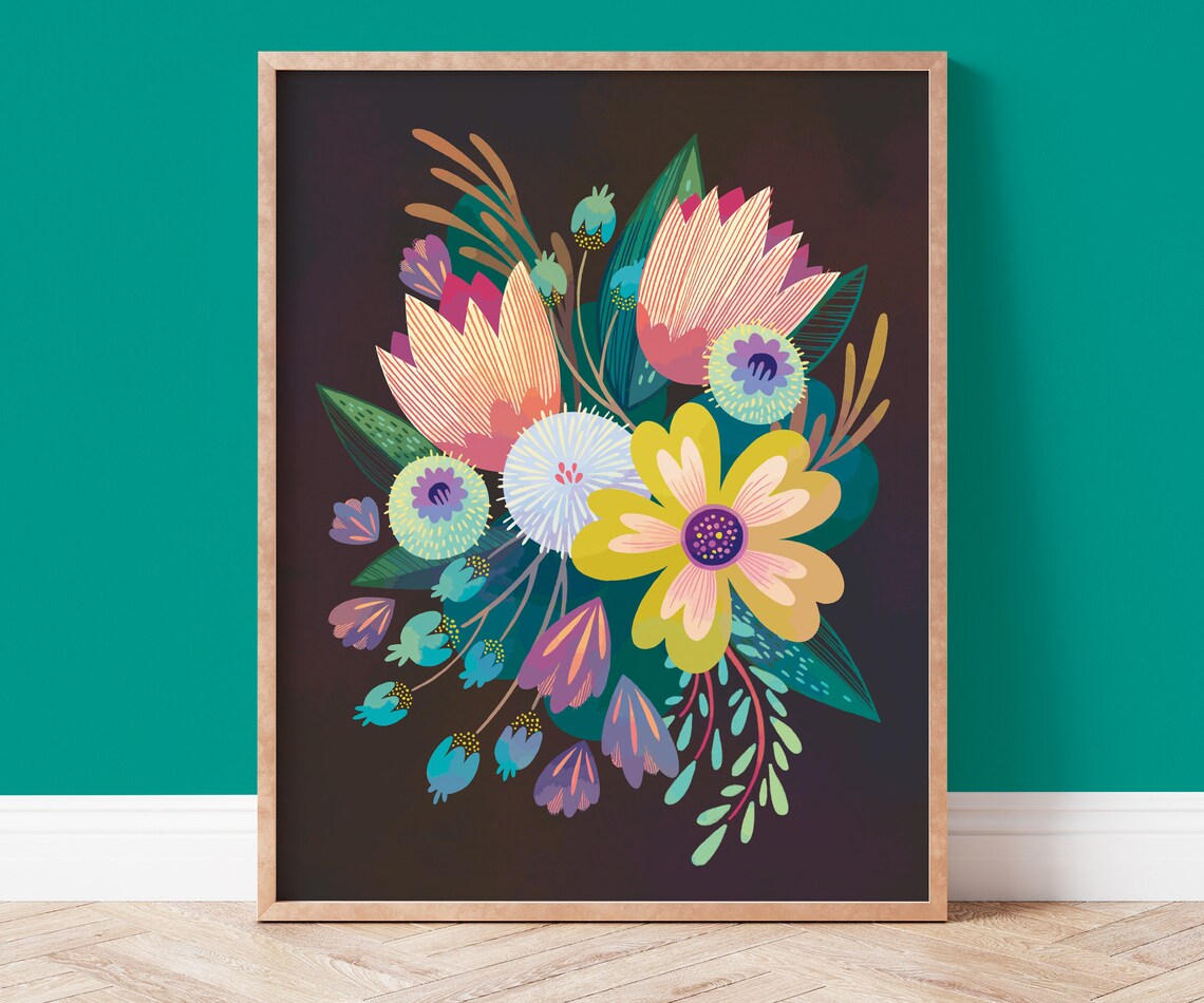 Colorful Floral Print, Maximalist Eclectic Home Art