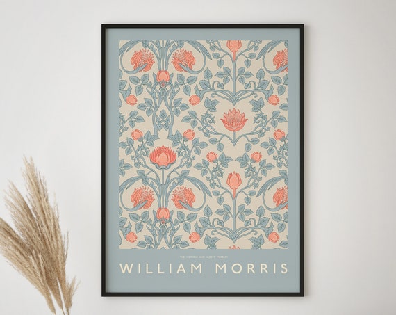 Pretty Pink Orange William Morris Print Morris Exhibition Poster Art Nouveau Wall Art A6 A5 A4 A3 A2 A1 A0 William Morris Poster