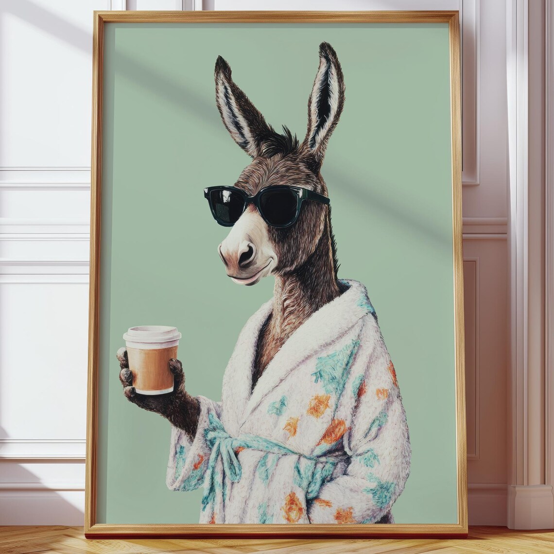 Funny Donkey Illustration, Trendy Animal Art Print