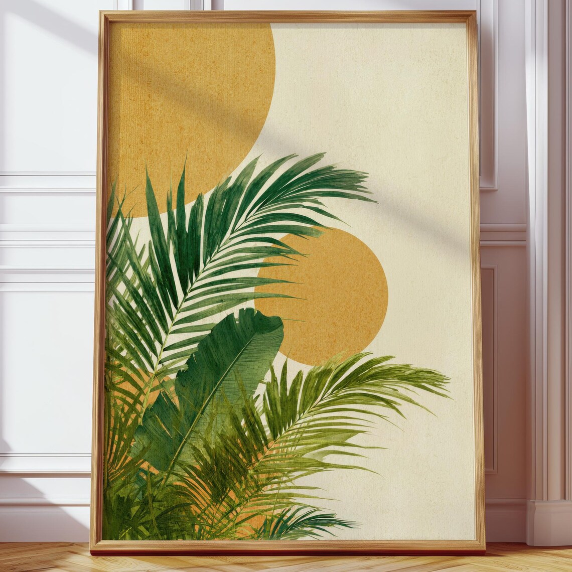 Tropical Palm Leaves Double Gold Sun Minimalist Botanical Wall Art