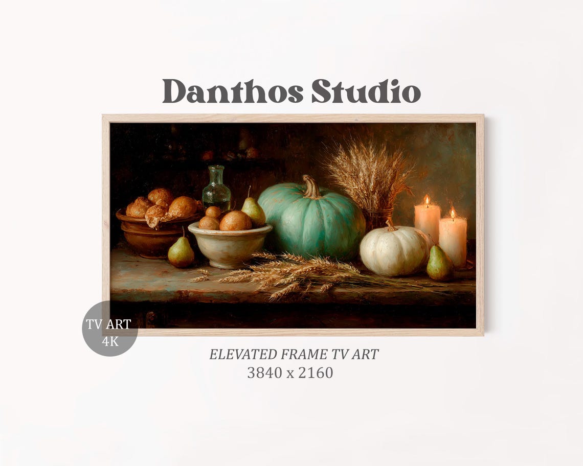 Autumn Harvest Still Life with Pumpkin Pears and Candles Art Poster