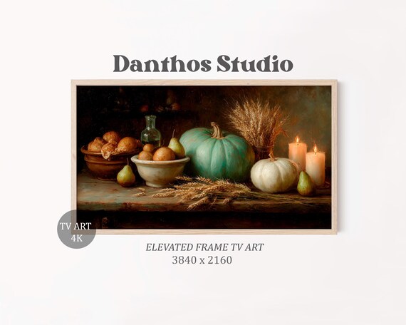 Rustic Autumn Pumpkin And Pear Still Life Frame Tv Art Moody Farmhouse Wall Decor Vintage Harvest Painting 79