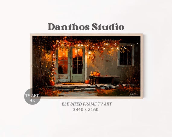 Rustic Farmhouse Autumn Doorway Art Frame Tv Decor Leafy Garland Painting With Pumpkins Moody Fall Wall 62