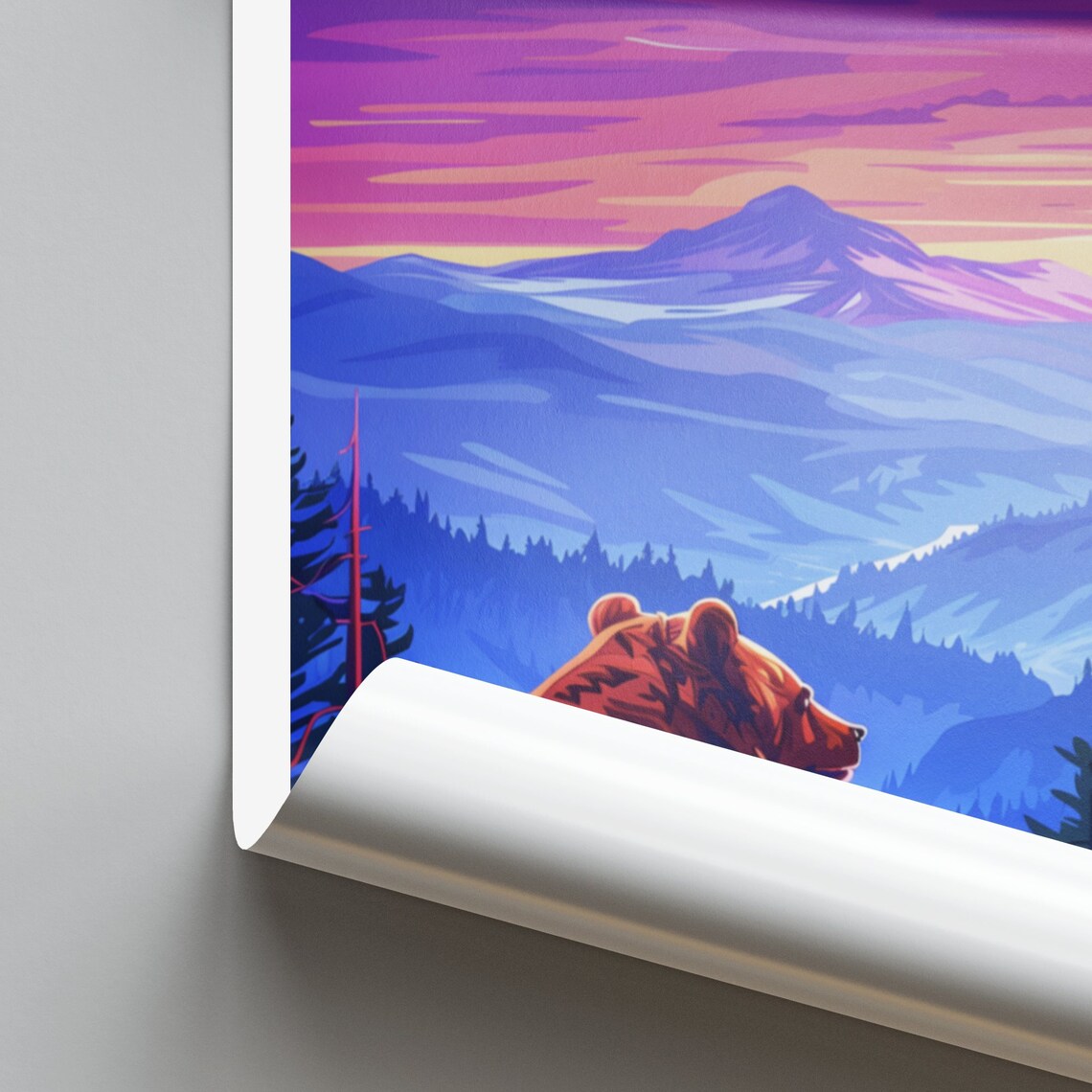 Great Smoky Mountains Bear Gazing Purple Sunset Travel Poster - Image 2