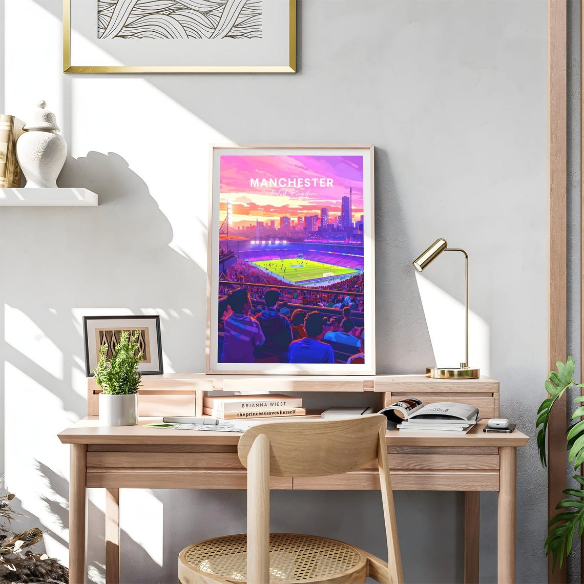 Manchester England Football Stadium Fans Pink Sunset Travel Poster - Image 4