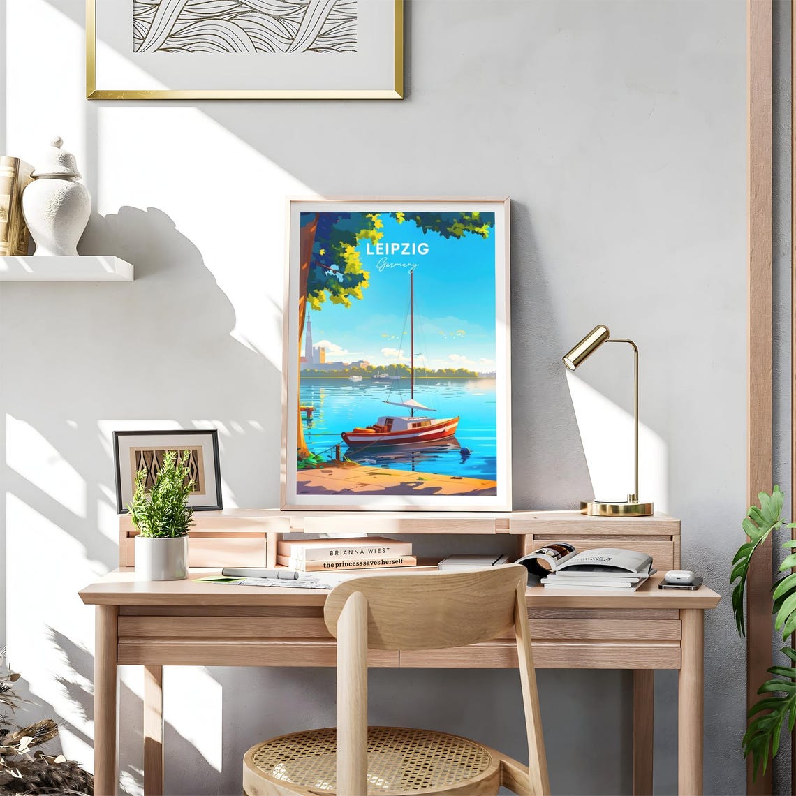 Leipzig Lakeside Sailboat Morning Skyline Germany Travel Poster - Image 4