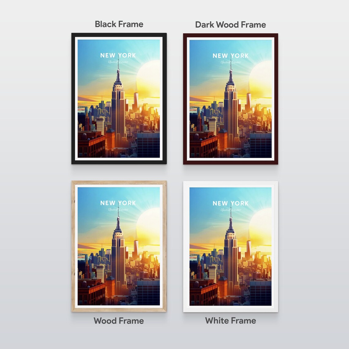 New York Empire State Sunset Rooftops One World Trade Vintage Travel Poster - Image 2