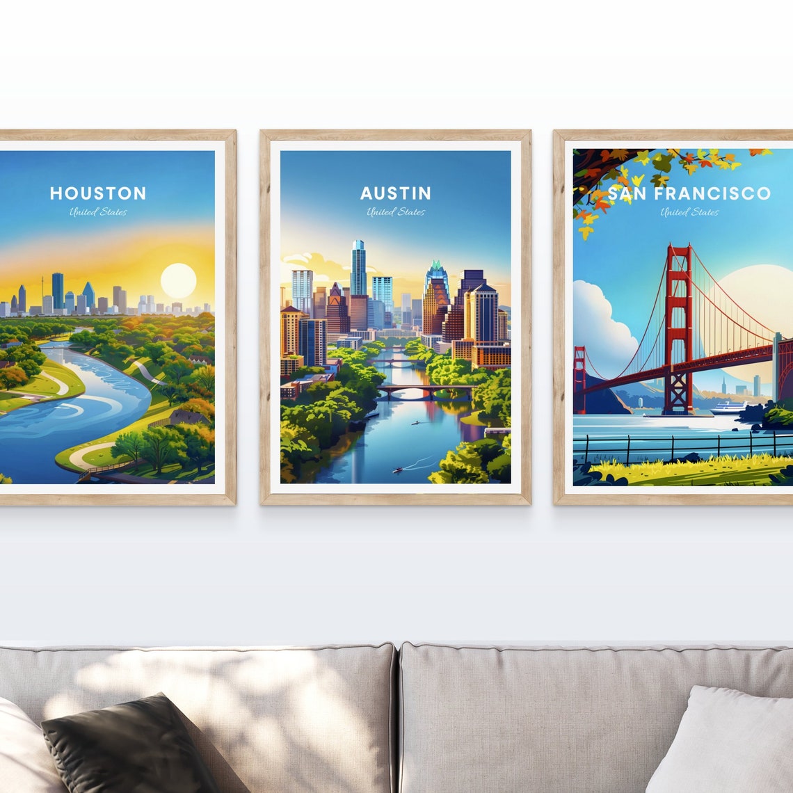 Warm Austin Texas Skyline Over River Bridges at Sunset Poster - Image 4