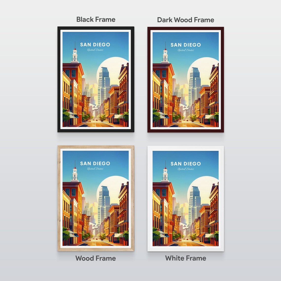San Diego California Downtown Street Clock Tower City Travel Poster - Image 2