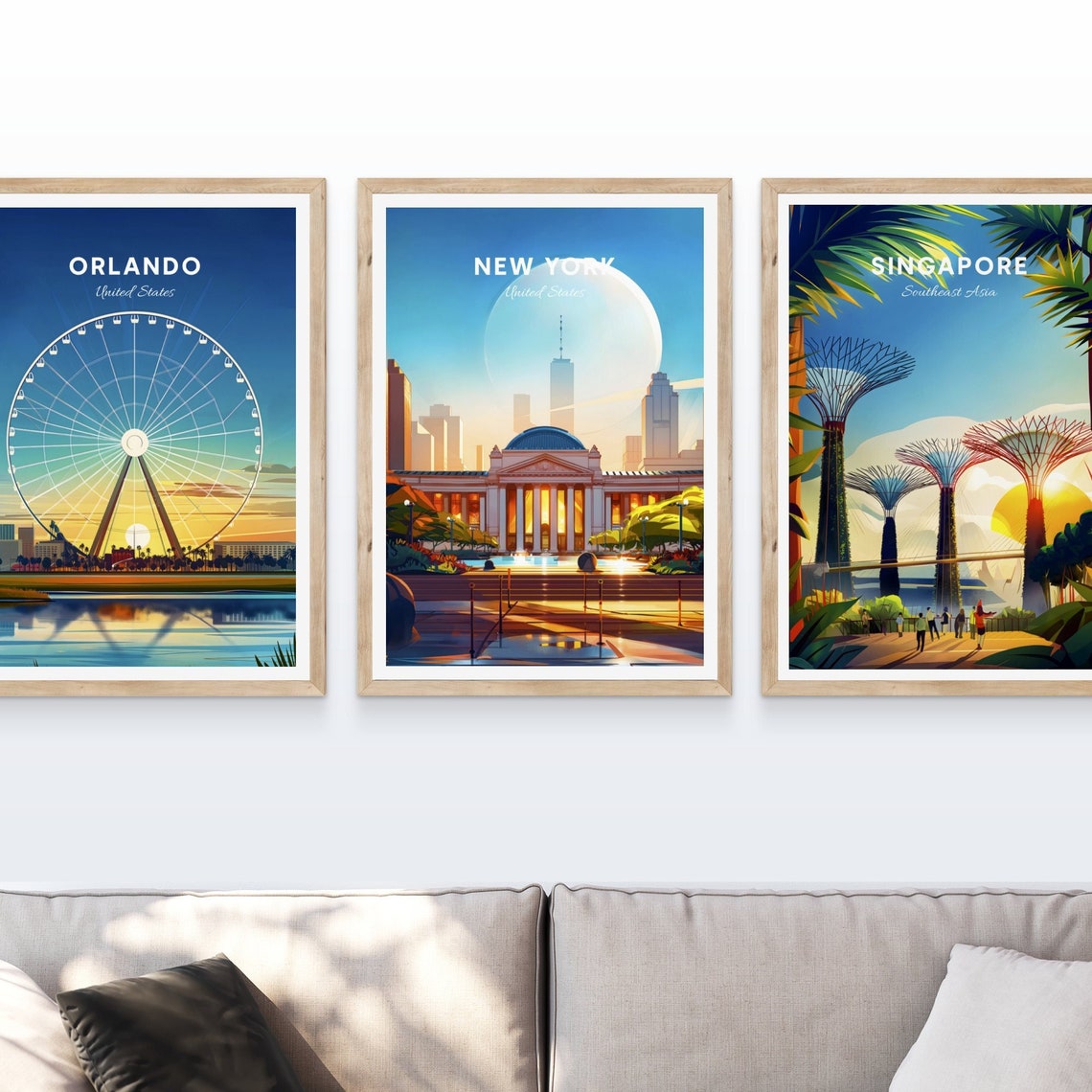 New York Classical Columned Building Dome Moon Vintage Travel Poster - Image 4