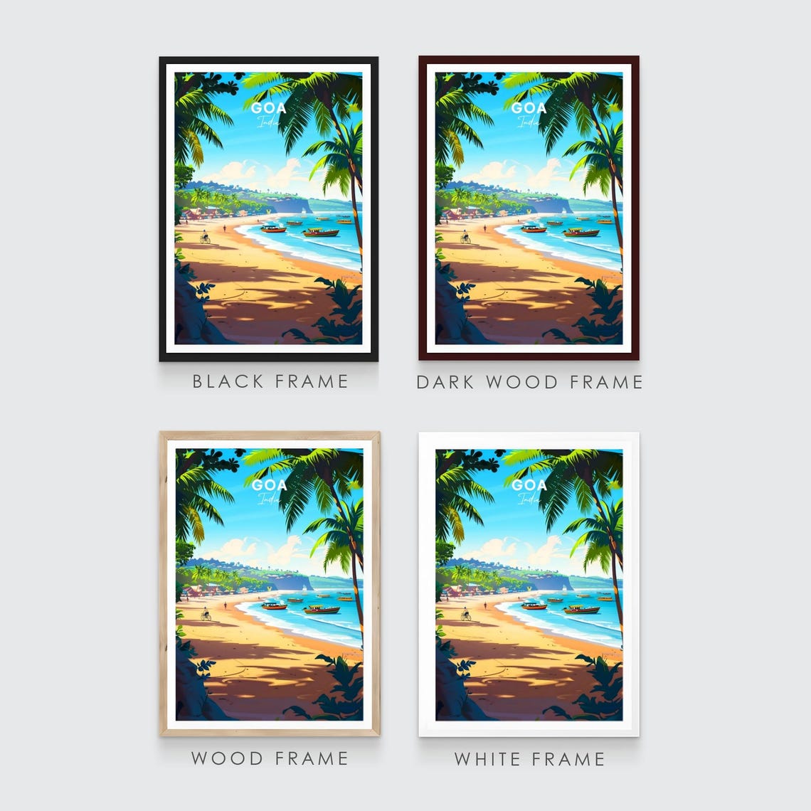 Goa India Tropical Beach with Palm Trees and Boats Travel Poster - Image 3