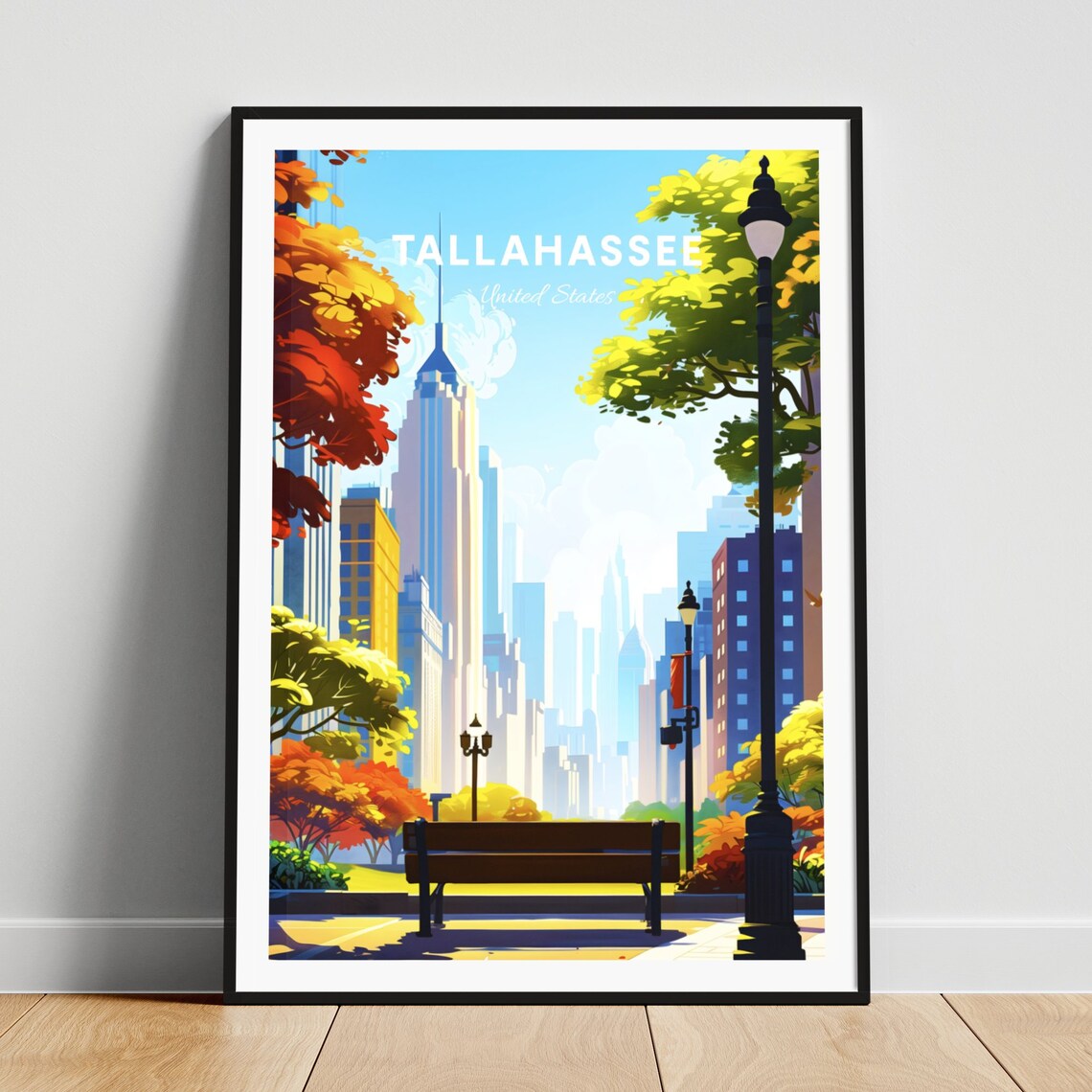 Tallahassee Florida Fall Foliage Skyline City Park Travel Poster