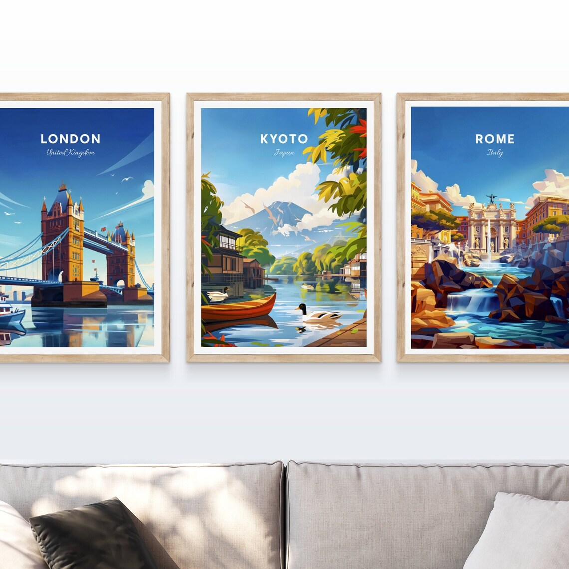 Kyoto Japan Lakeside Mt Fuji Wooden Houses Ducks Travel Poster - Image 3