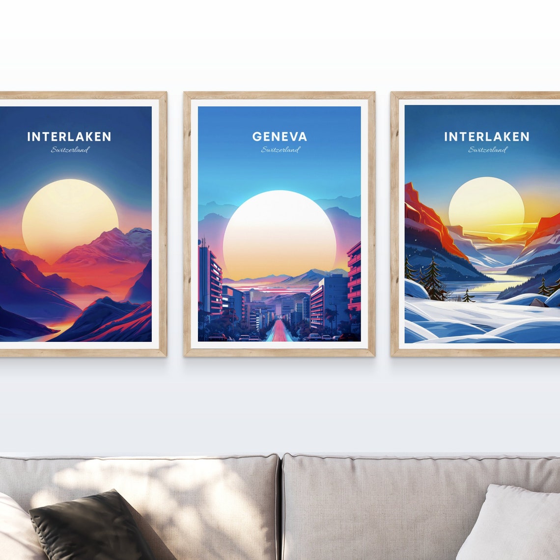 Geneva Switzerland Modern Skyline Sunset Boulevard City Poster - Image 4