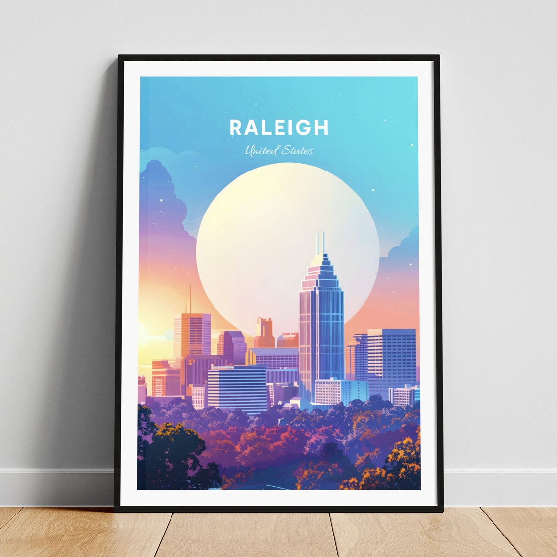 Raleigh North Carolina Skyline Giant Sun Autumn Sunset Poster
