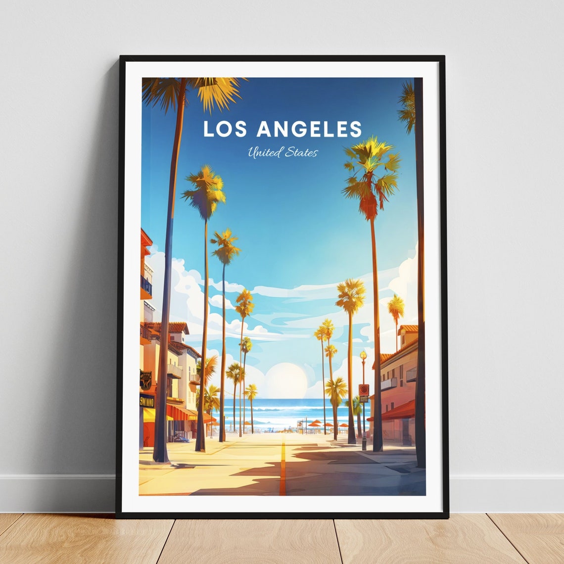 Los Angeles California Palm Lined Beach Street Travel Poster