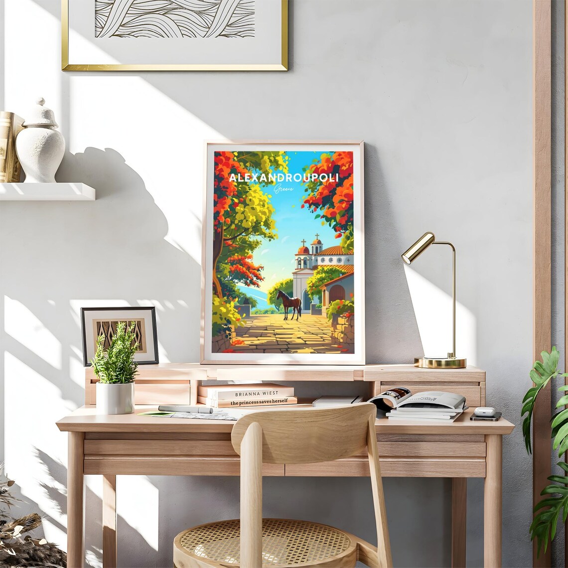 Alexandroupoli Greece Horse Church Courtyard Blossom Travel Poster - Image 4