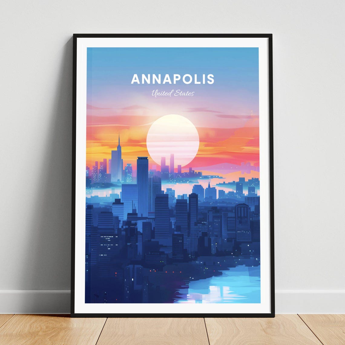 Annapolis Maryland Neon Sunset City Skyline Giant Sun Poster