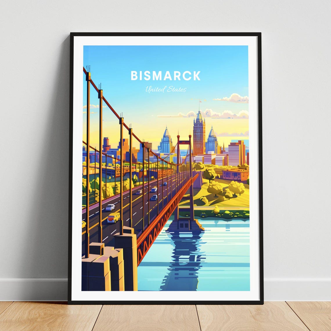 Bismarck North Dakota Red Suspension Bridge River View Poster