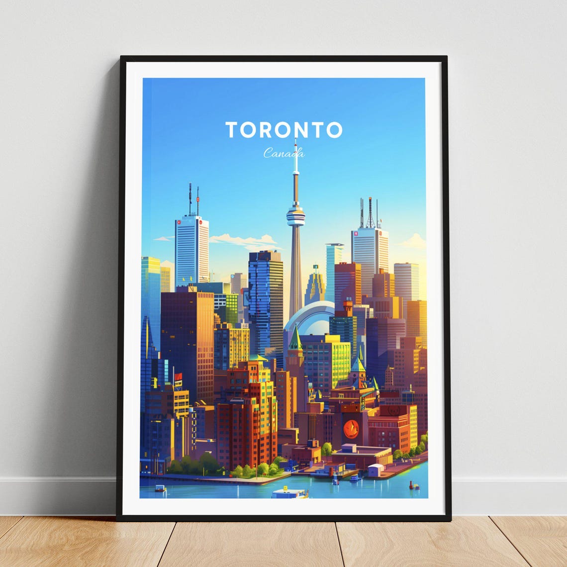Toronto Canada Sunny Downtown Skyline with CN Tower Harbor Poster