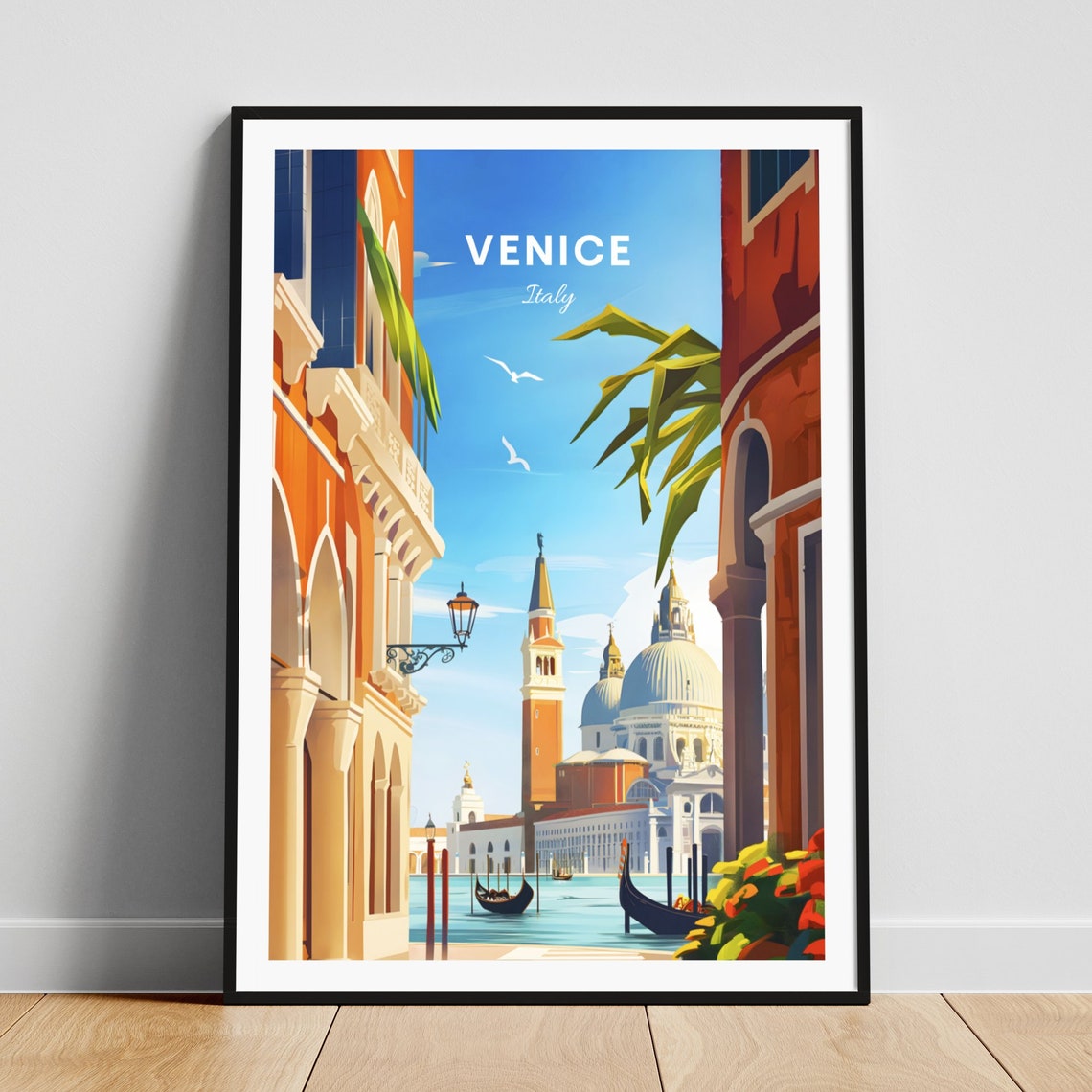 Venice Italy Grand Canal Salute Basilica Gondola View Travel Poster