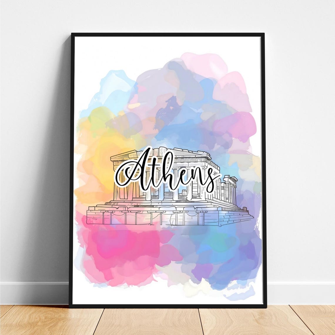 Athens Greece Parthenon Temple Watercolor Travel History Poster