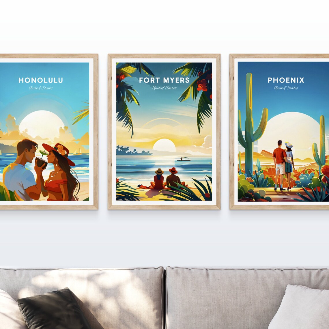 Fort Myers Florida Beach Sunrise Couple Palm Trees Travel Poster - Image 4