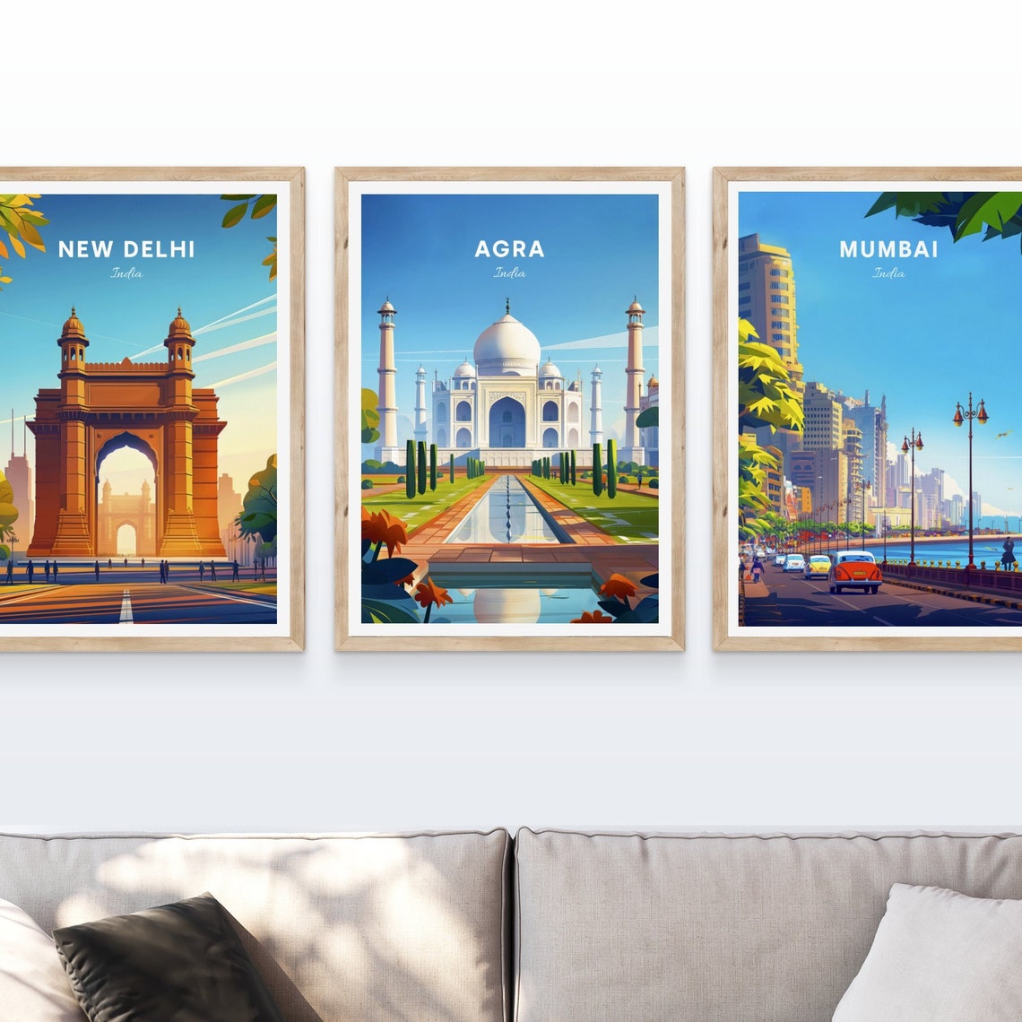 Agra India Taj Mahal Reflection Pool Gardens Sunrise Travel Poster - Image 4