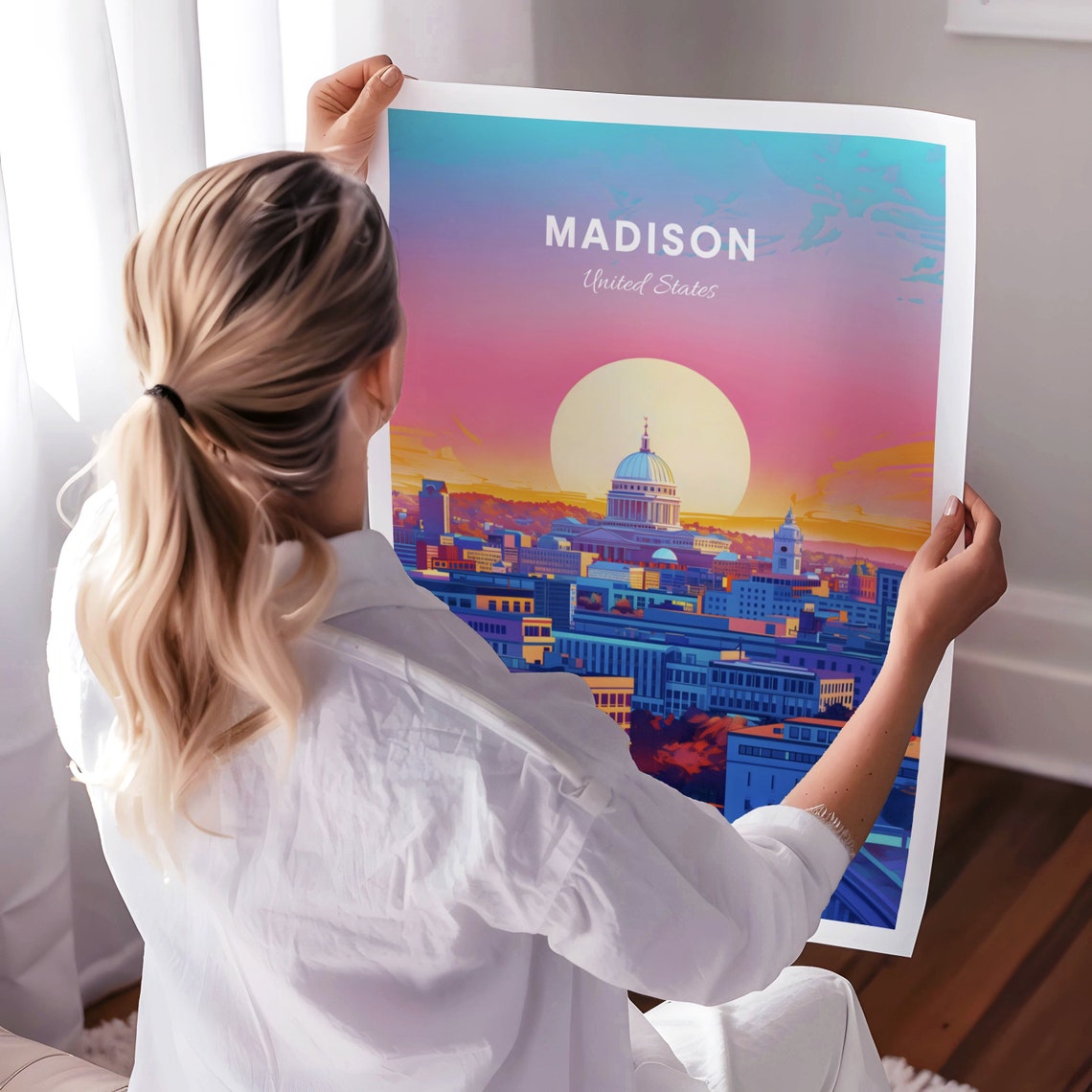 Madison Sunset Skyline Poster: Capitol Dome Beneath a Giant Rising Sun - Image 3