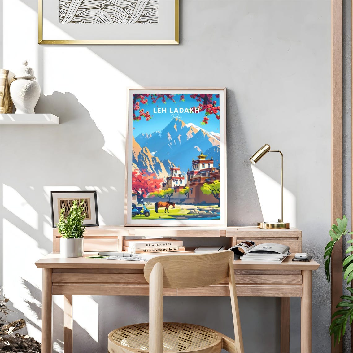 Leh Ladakh India Monastery Mountains Horse Blossom Trees Travel Poster - Image 4