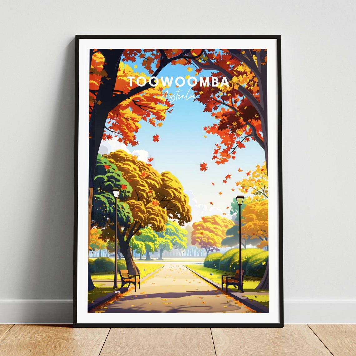 Toowoomba Australia Autumn Park Golden Maple Avenue Scene Poster