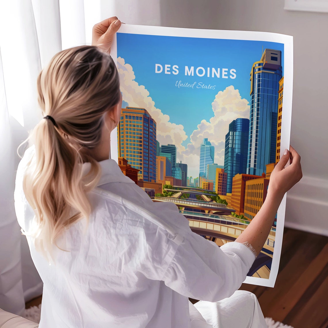 Des Moines Downtown Skywalk Highway Interchange Travel Poster - Image 3
