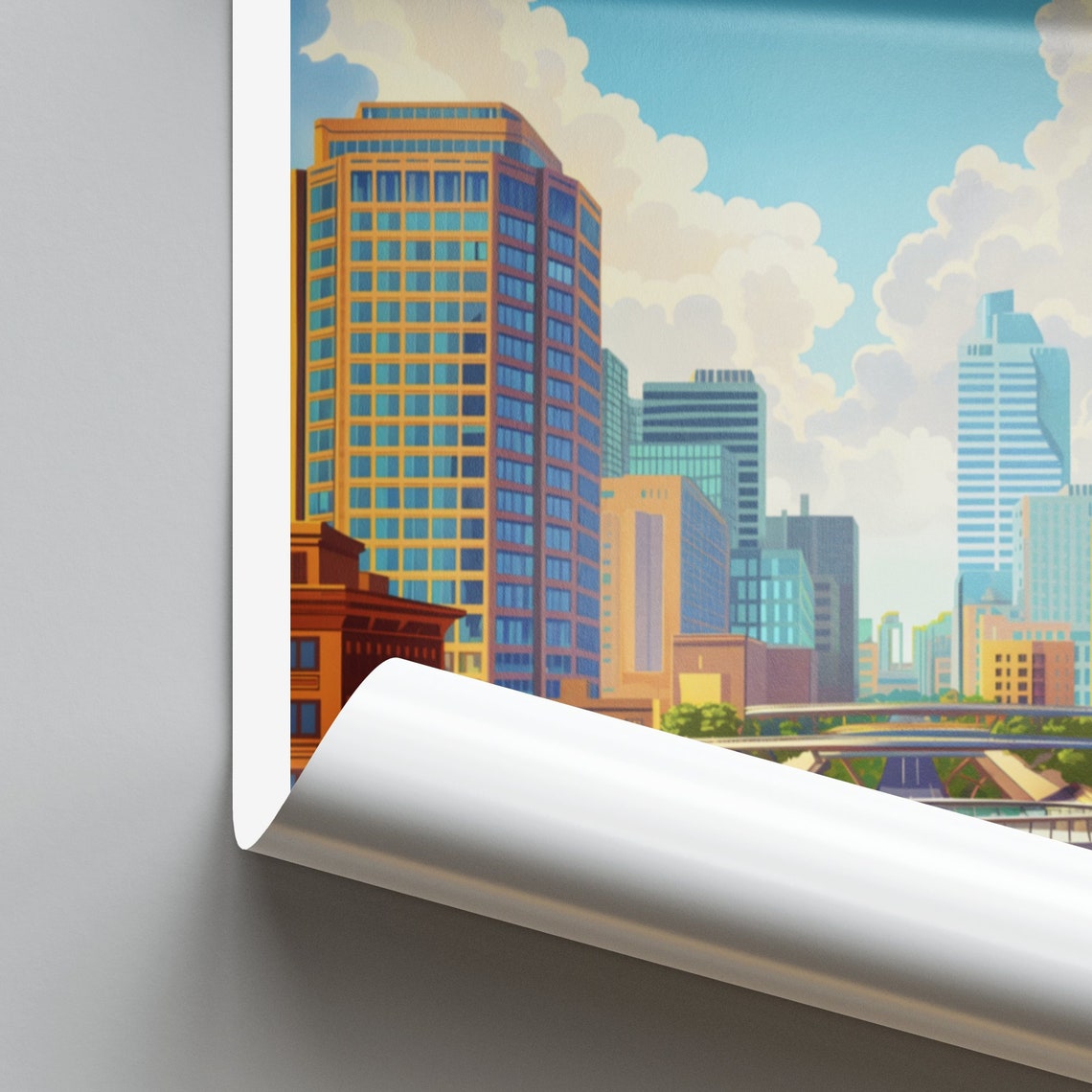 Des Moines Downtown Skywalk Highway Interchange Travel Poster - Image 2