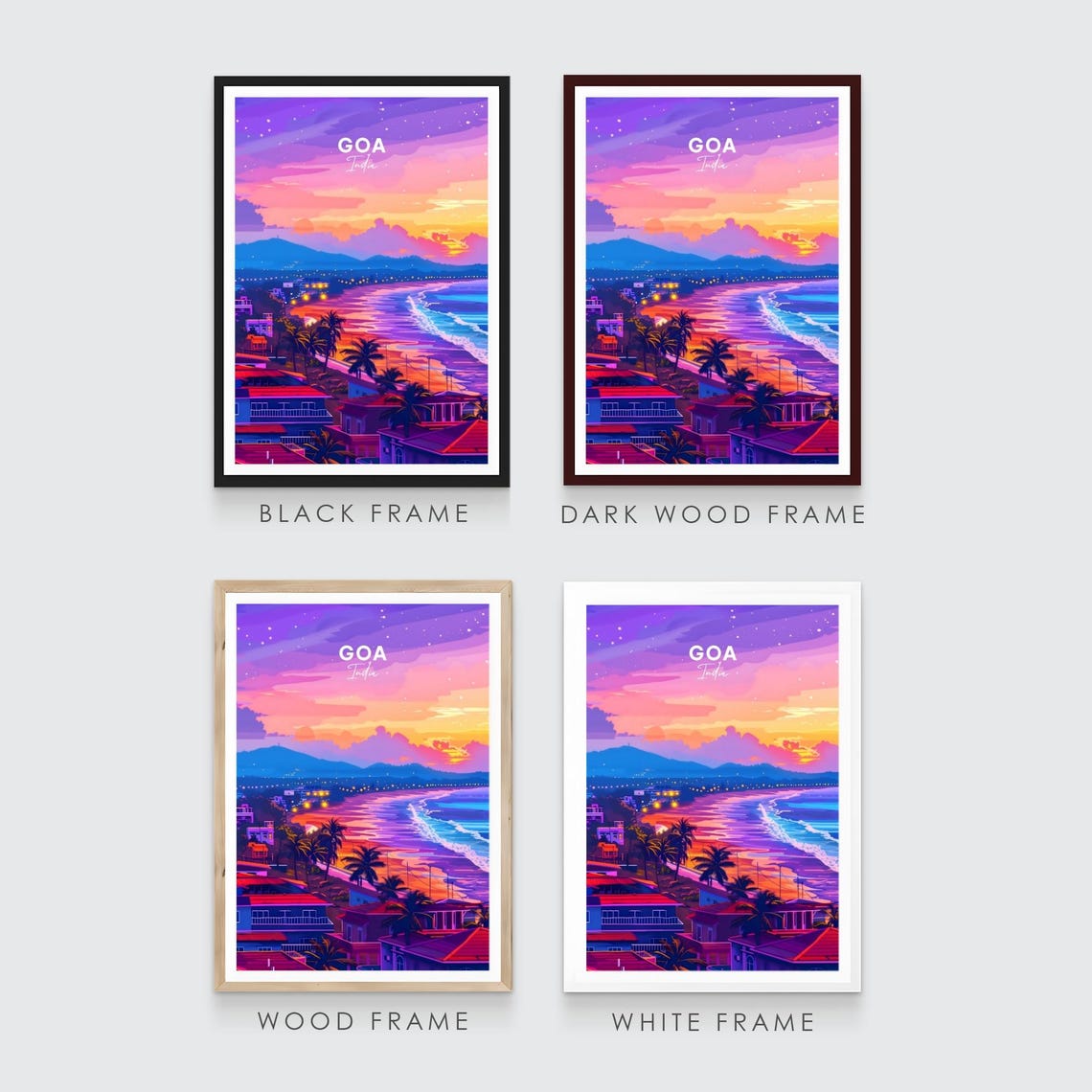 Goa India Pink Sunset Coast Beach Town Resort Travel Poster Art - Image 3