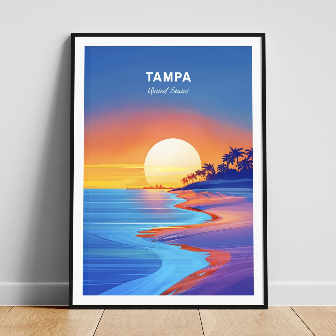 Tampa Florida Beach Sunset Palm Tree Ocean Shore Retro Poster