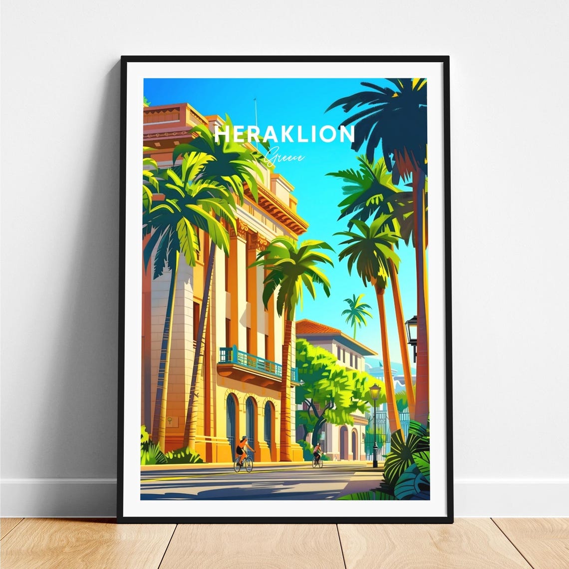 Heraklion Greece Palm Avenue Historic Building Street Travel Poster