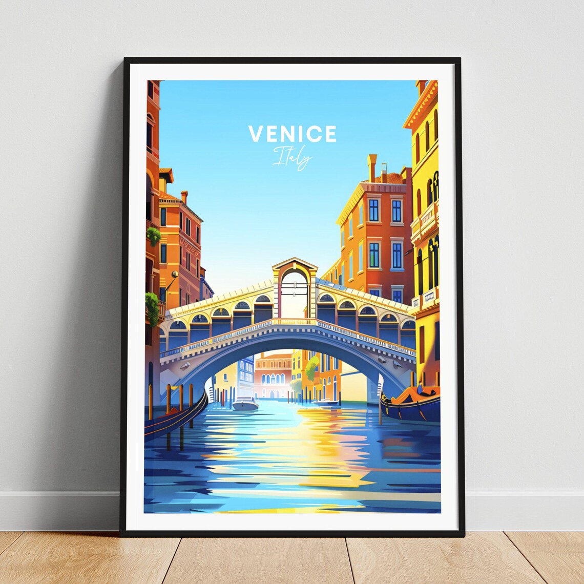 Venice Italy Rialto Bridge Grand Canal Gondolas Vintage Travel Poster