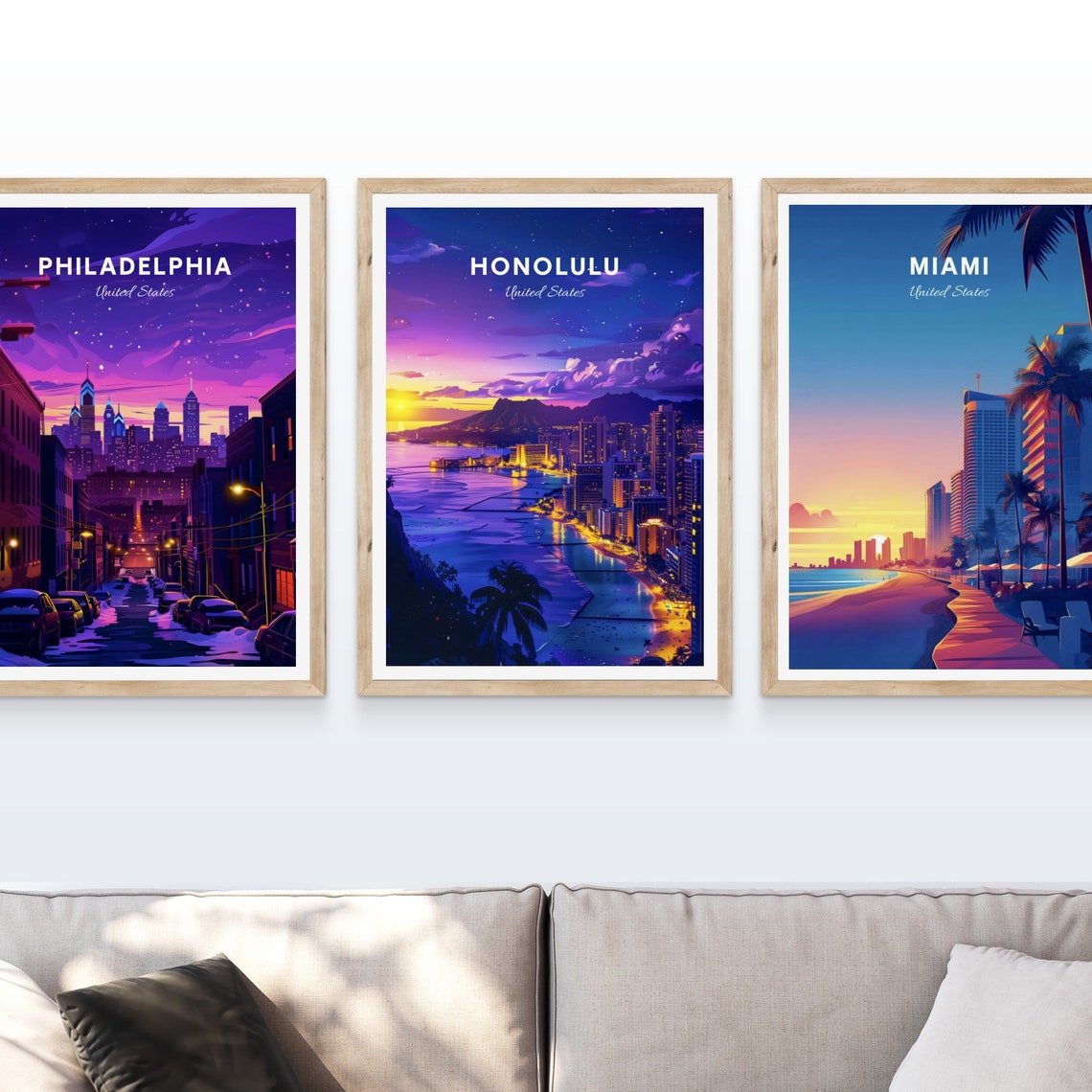 Honolulu Hawaii Waikiki Night Lights Diamond Head Dusk Poster - Image 4
